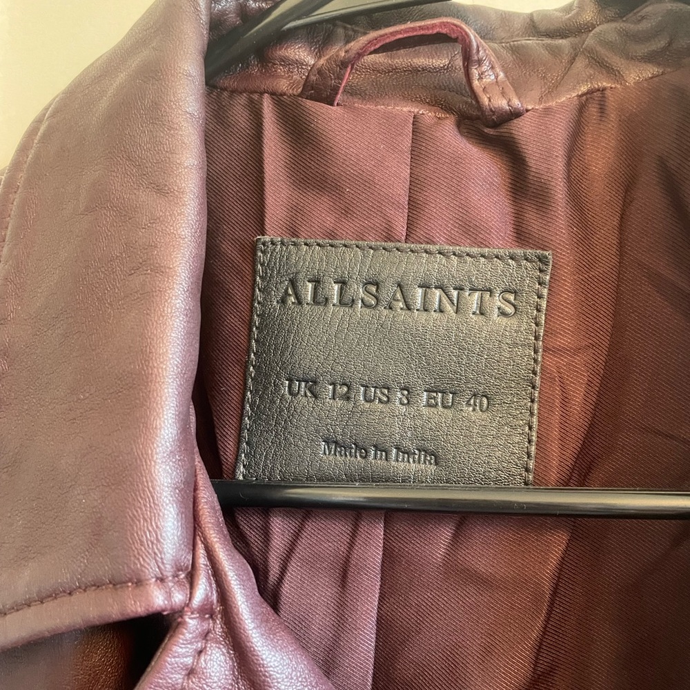 All Saints Wine Lamb Leather Moto Jacket - Picture 2 of 3